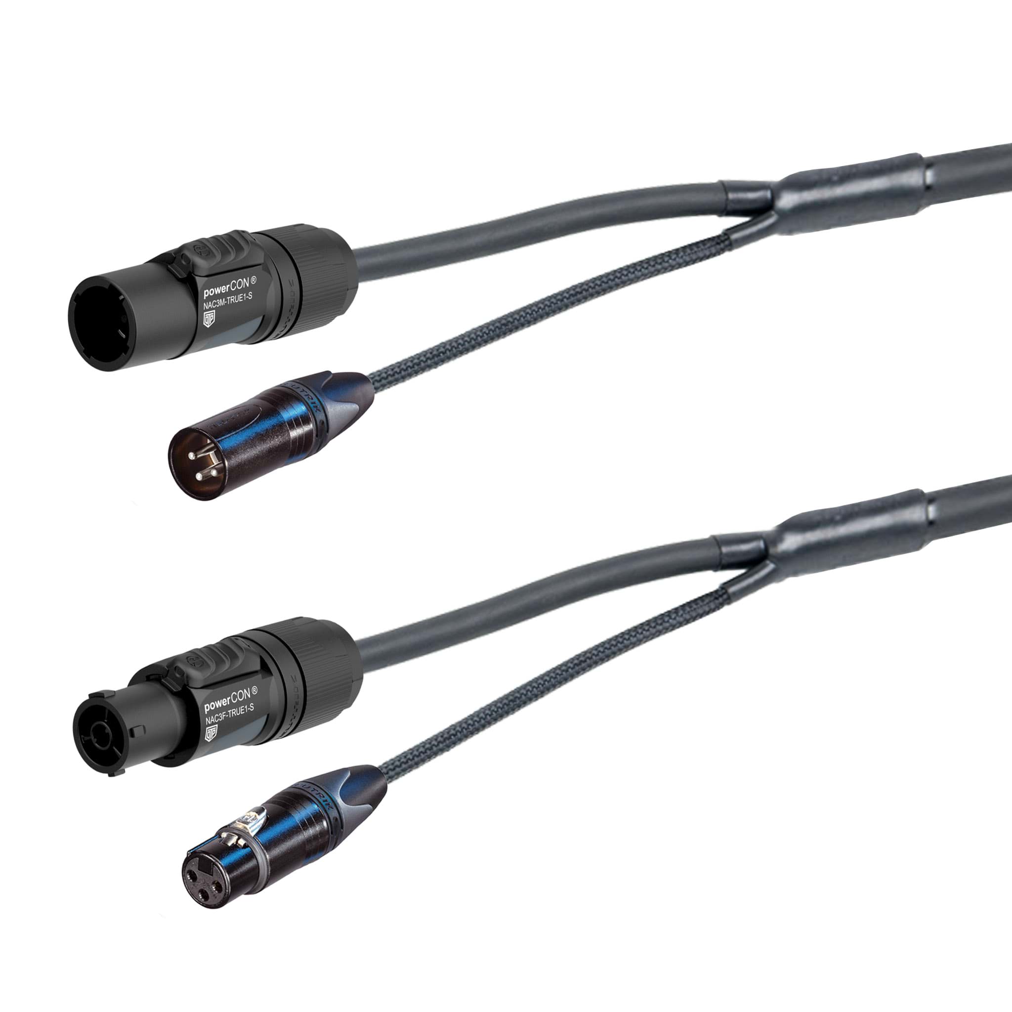 Afbeelding van combi Power+DMX 1,5mm2 powerCON TRUE1 + XLR3 zwart  0,75m d15mm