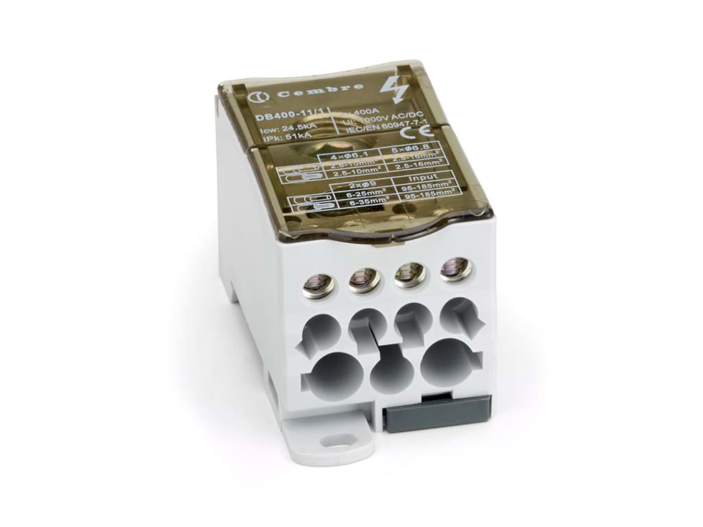 Afbeelding van Verdeelblok 1F 400A 95-185 > 2x6-35+5x2.5-16+4x2.5-10 TS35 Cembre