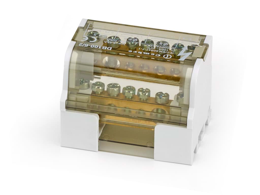Afbeelding van Verdeelblok 2F 100A 1x10-25 + 3x1.5-6 + 3x0.75-4 TS35 Cembre