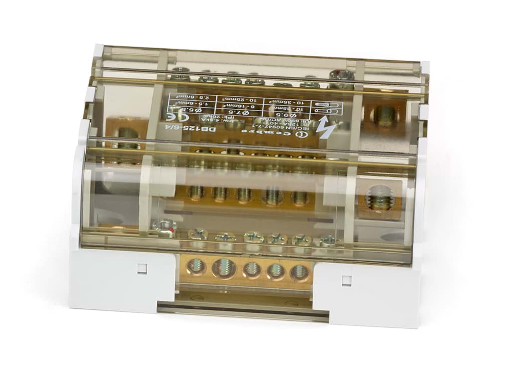 Afbeelding van Verdeelblok 4F 125A 1x10-35 + 3x6-16 + 5x1.5-6 TS35 Cembre