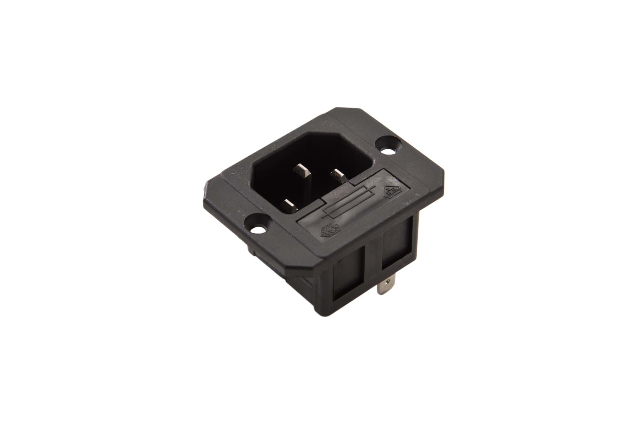 Picture of IEC C14 10A inbouw pen zekeringhouder Faston 4.8mm zwart Kaiser