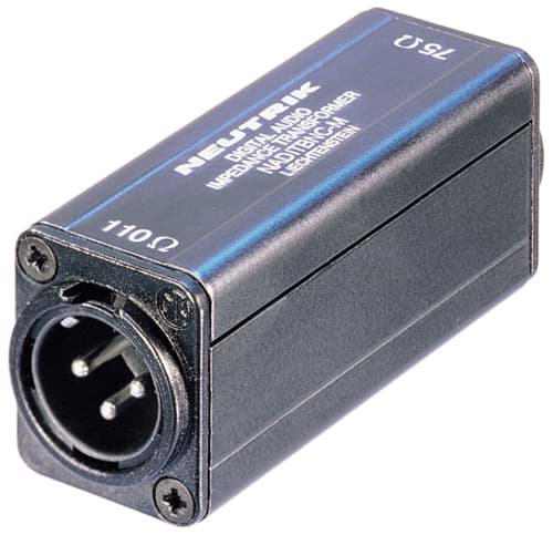 Picture of adapter AES/EBU + trafo 110-75 Ohm / BNC female <> XLR-male panel