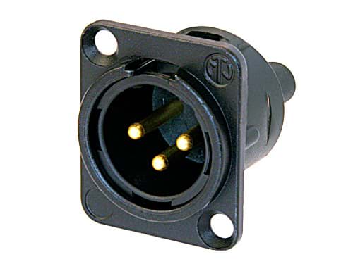 Picture of XLR chassis DL 3 pin pen zwarte behuizing goudcontacten schroef