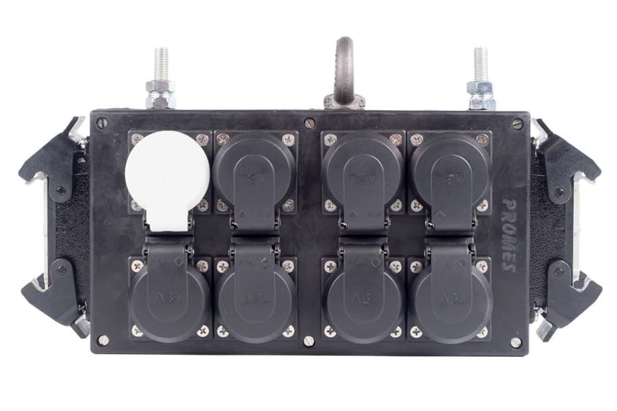 Picture of breakout box 16 polig 1+9 met doorlus>8x schuko RA 2xbout Harting