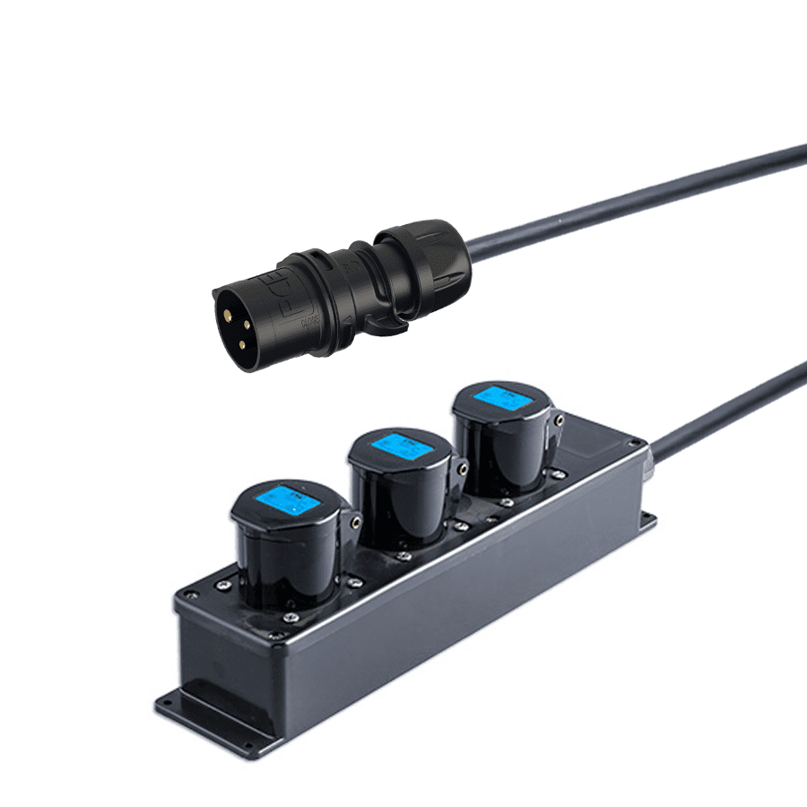Bild von verlengkabel H07RNF 2,5mm2 CEE 3 pin 16A PCE > blok 3xCEE zwart  3,0m