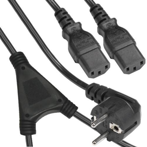 Bild von Y-splitter schuko haaks > 1,4m > split > 2x 1,1m + C13 (=2,5m)