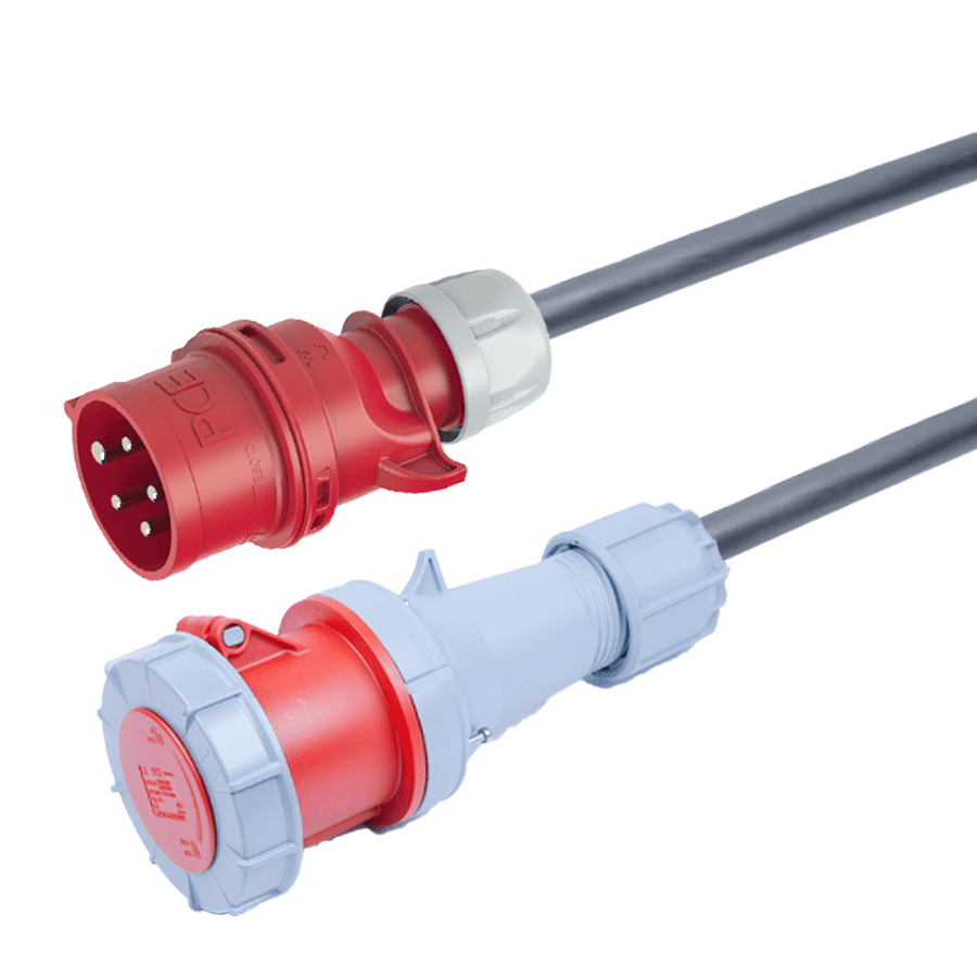 Picture of verloopkabel H07RNF 6mm2 CEE 5 pin 32A > 5 pin 63A rood PCE  2,0m