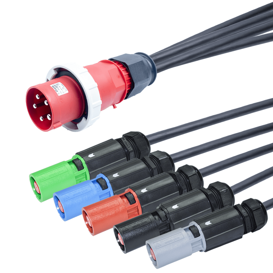 Bild von verloopkabel H07RNF 35mm2 CEE 5 pin 125A 400V Bals > 5xPowerline  2,0m