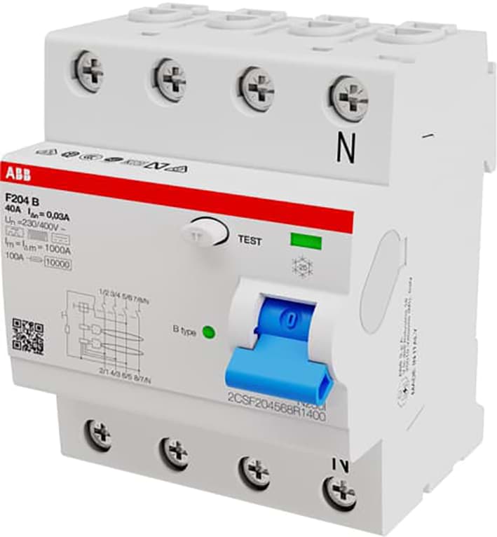 Picture of aardlekschakelaar 40A 4-polig  30mA type-B 4-module 6kA