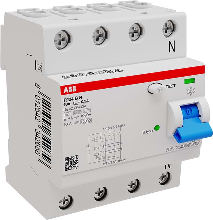 Picture of aardlekschakelaar 63A 4-polig 300mA type-BS 4-module 6kA selectief