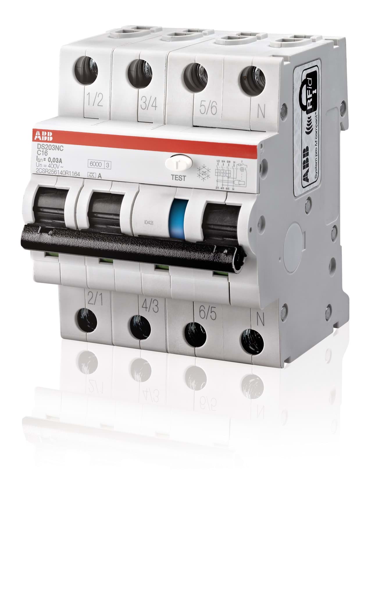 Picture of aardlekautomaat 32A 3-polig+nul 30mA C-kar 4-module 6kA