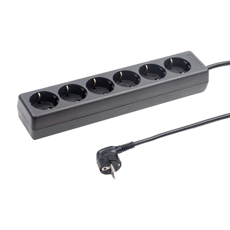 Afbeelding van contactdoos randaarde  6v90gr zwart snoer 5,0m stekker-haaks RA+BF