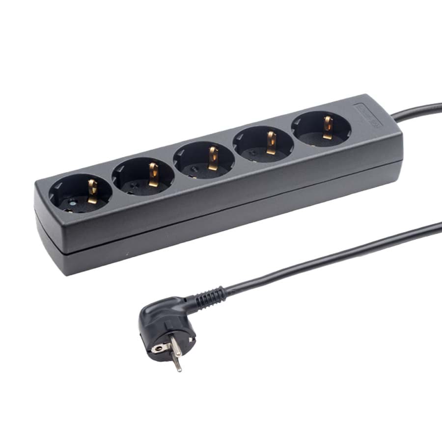 Picture of contactdoos randaarde  5v45gr zwart snoer 1,5m stekker-haaks RA+BF