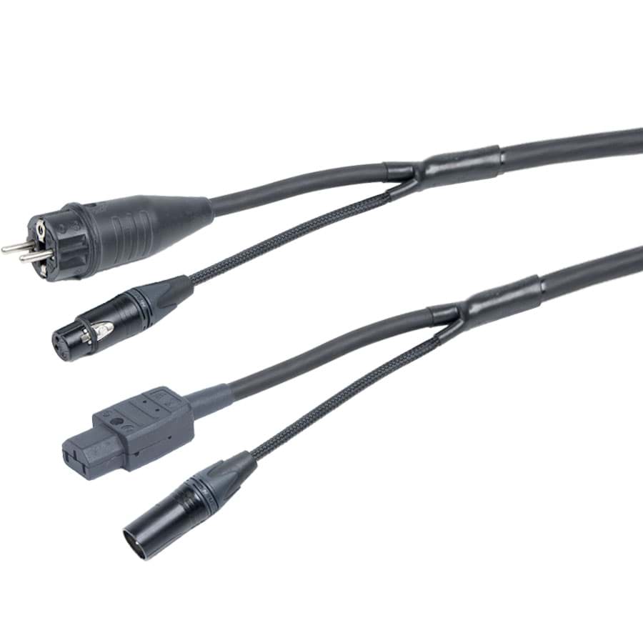 Picture of combi Power+Audio 1,5mm2 Schuko>IEC C13 + XLR3 zwart 25m d15mm