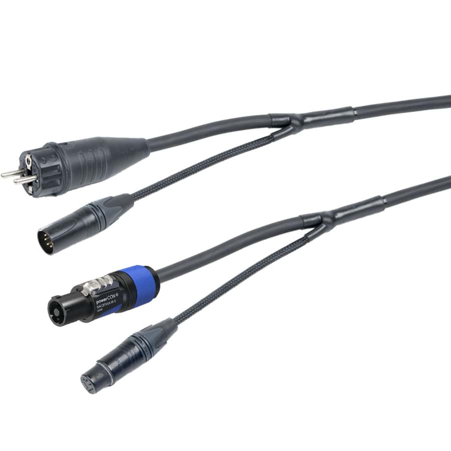 Bild von combi Power+DMX 1,5mm2 Schuko>powerCON 20A + XLR5-1p zwart 10m d10mm
