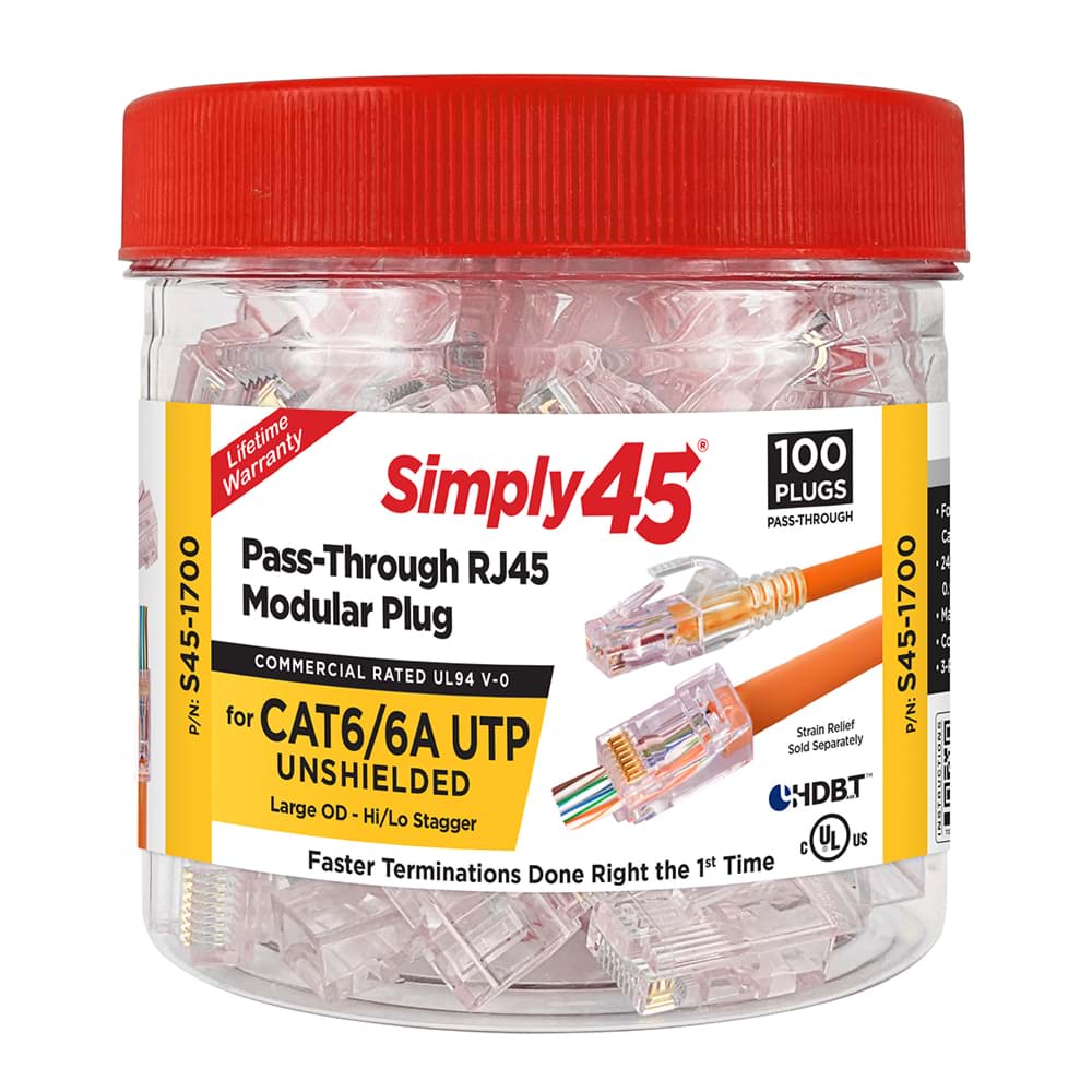 Afbeelding van RJ45 Simply45-PassThrough CAT6/6A UTP AWG23 staggered dmax=7,4mm BX100