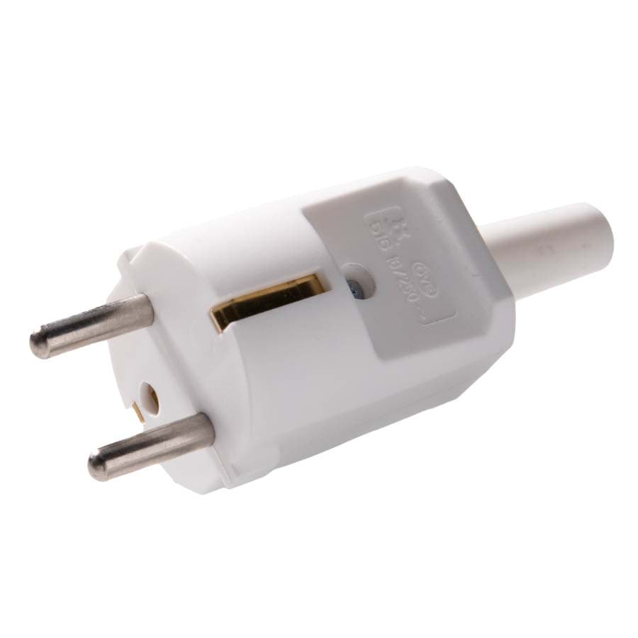 Bild von Stecker mit 2 Schutzkontaktsystem und Knickschutztülle kalkweiß