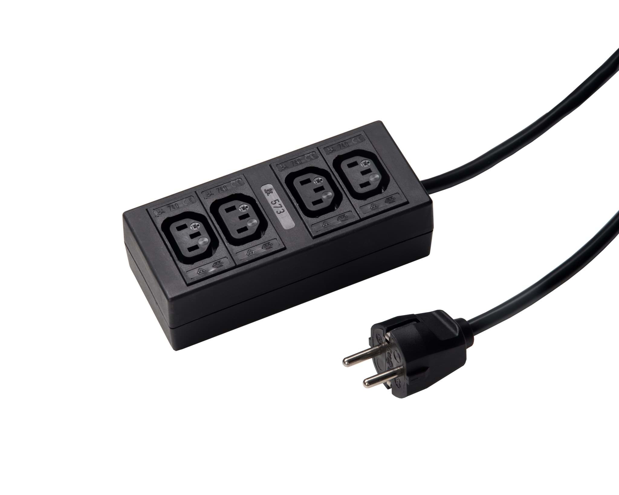 Picture of IEC C13 10A contactdoos 4v +1.5m Schuko randaarde recht zwart